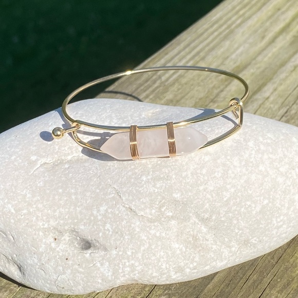 Genuine Rose Quartz hexagon gold tone bracelet - Picture 8 of 13